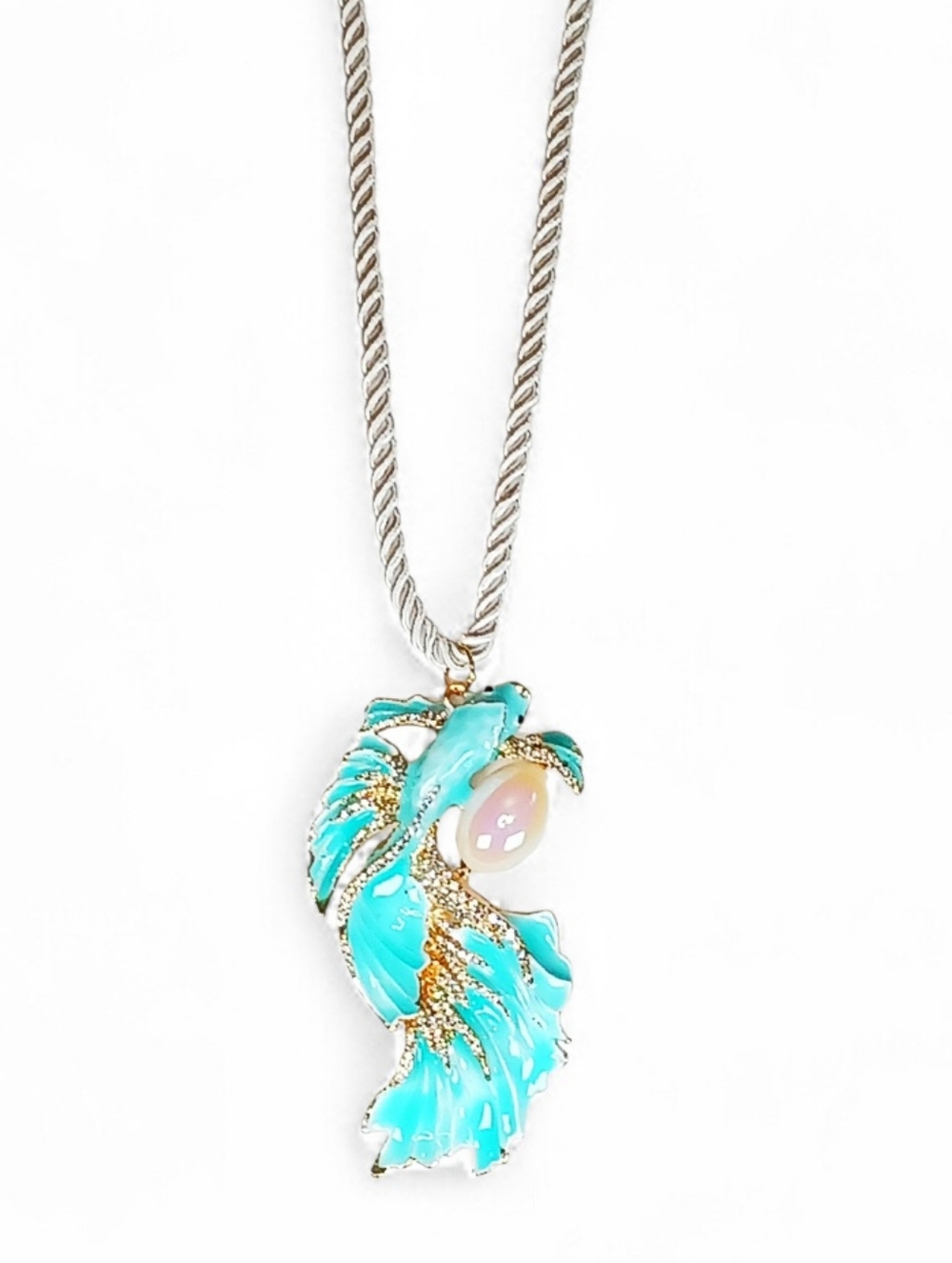 White Cord Necklace Blue Koi Fish Charm New Preppy Mermaidcore Siren Sea Witch